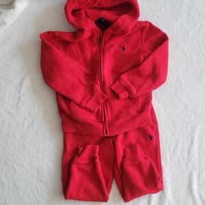 Girls Red Polo Sweatsuit with Zipper and pockets